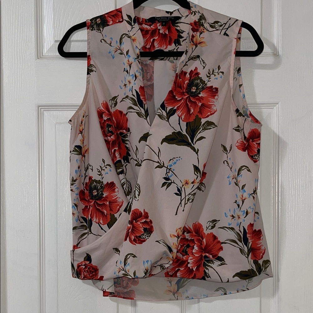 Rachel Roy Collection Floral V Neck Sleeveless Surplice Blouse